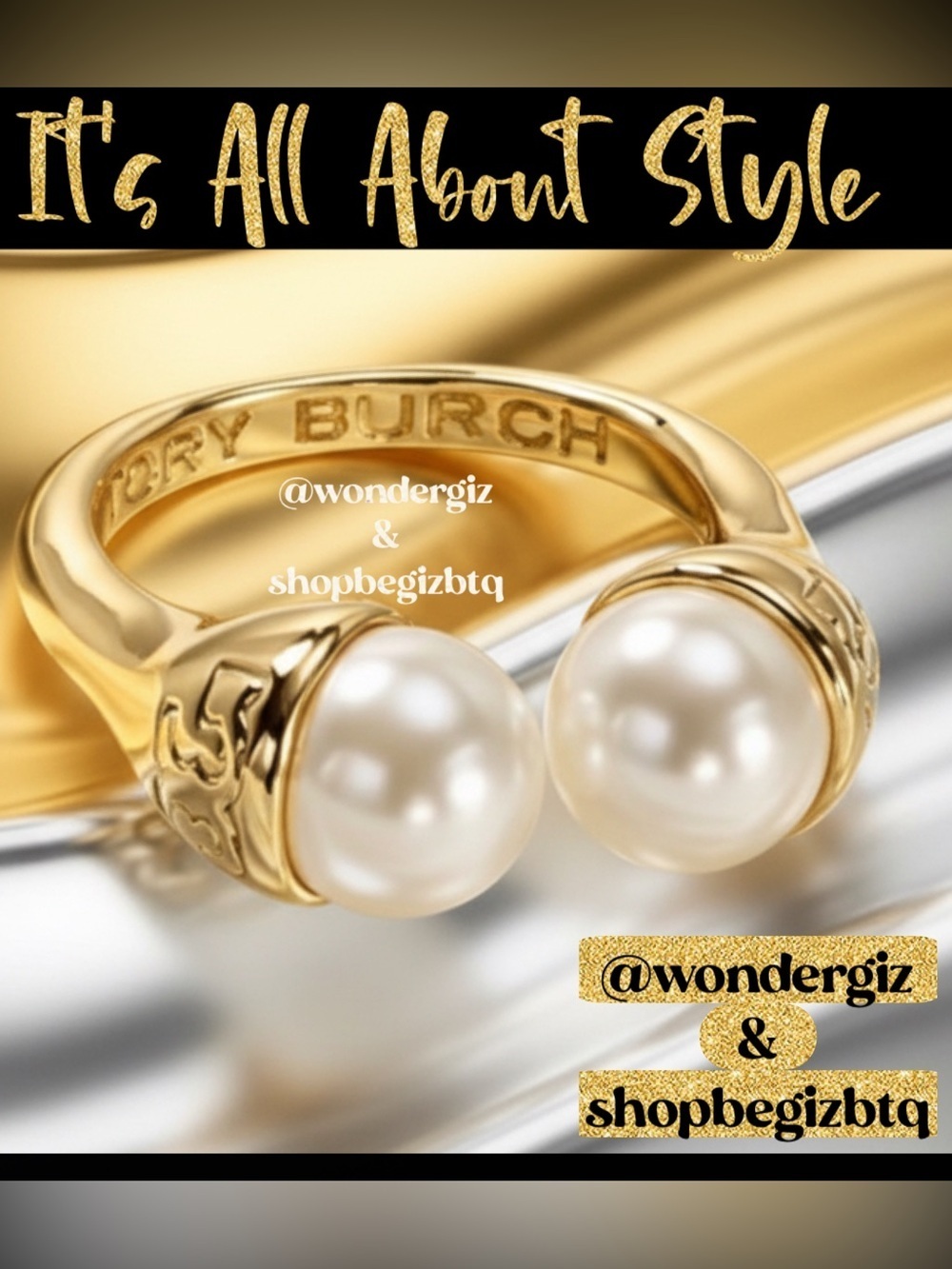🔥🔥Tory Burch Authentic Gold Pearl Bud Logo Ring Size 7
